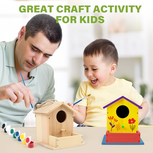 LotFancy Bird House Kit, DIY Wooden Birdhouse Kits, Arts and Crafts Painting Kits for Kids Ages 4+, Build and Paint, Including Paints & Brushes - style: Build a Bird House