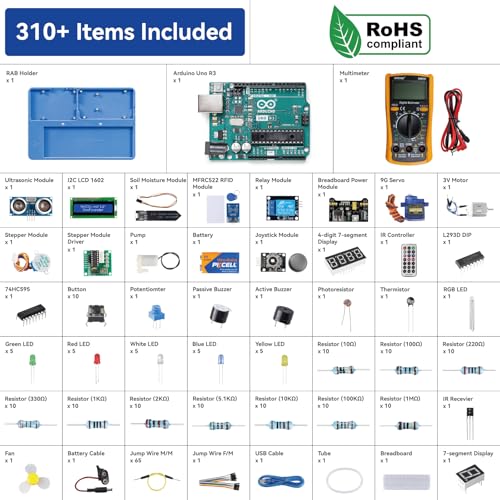 SunFounder Inventor Lab Starter Kit with Original Arduino Uno R3 REV3 Multimeter 34 Projects 40+Video Courses RAB Breadboard Holder, RoHS Compliant, for Beginners & Engineers
