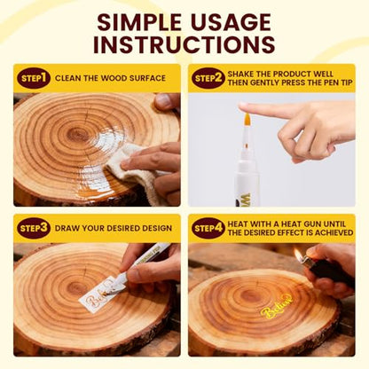 Wood Burning Marker Pen with 3 Inspirational Word Stencil- Pyrography Art Tool for Wood Crafting, PET Tips, DIY Woodburning Marker Kit for Beginners, Home Studio School Art Projects