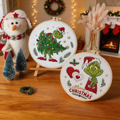 BBLYBD Christmas Embroidery Kit, 4 Set Embroidery Starter Kit, Cross Stitch Kits with Pre-Printed Embroidery Fabric, Hoops, Step-by-Step Instructions, Color Threads & Needles (Christmas02-4 Set) - color: Christmas02-4 Set