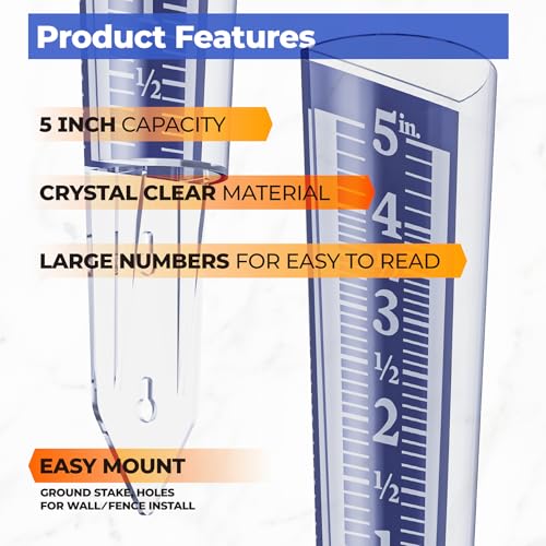 5 Inch Capacity Magnifying Rain Gauge Acrylic for Outdoor Garden Yard Fence