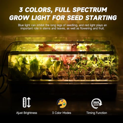 Adawook Self-Watering Seed Starter Tray with Grow Lights, Seed Starter Kit, Full Spectrum Grow Light for Seed Starting, Timing Set, Germination Tray Grow Kits with High Humidity Domes