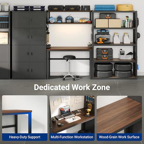 FLEXIMOUNTS 117" L Modular Garage Storage Cabinet with Workbench, Black - color: Black