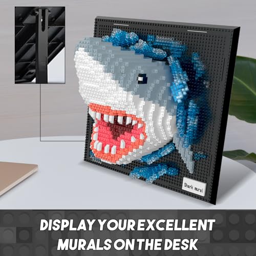 3D Shark Animal Wall Art Micro Mini Building Blocks Set for Adults, No Compatible with Lego, Unique Table Display & Home Wall Decor, Creative Toy Gift for Chritsmas Birthday (2166 PCS) - style: Shark