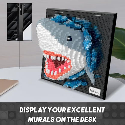 3D Shark Animal Wall Art Micro Mini Building Blocks Set for Adults, No Compatible with Lego, Unique Table Display & Home Wall Decor, Creative Toy Gift for Chritsmas Birthday (2166 PCS) - style: Shark