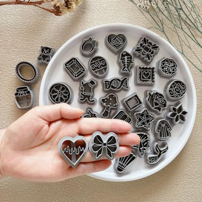 GYYCBXM Polymer Clay Cutters for Earrings, 28PCS Vintage & Whimsical Clay Earring Cutter Set with Bows, Hearts, Flowers, Fish, Mushroom & Nature Designs, Clay Tools, Pottery, Ceramic & Air Dry Clay
