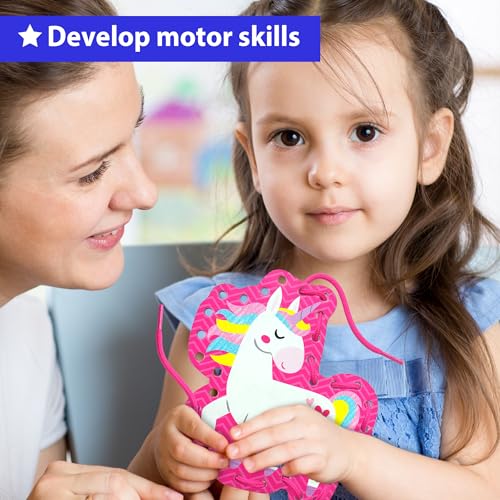 KRAFUN Princess, Unicorn & Mermaid Lacing Cards Age 3+ | 10 Projects - color: Girly - Large