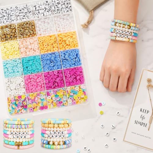 Bead Bracelet Making Kit –3600 Colorful Clay Beads Set with Gold Beads,Polymer Heishi Beads Charms – Jewelry Making Supplies for Crafting, Handmade Accessories & DIY Projects - color: style 08