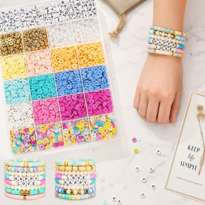 Bead Bracelet Making Kit –3600 Colorful Clay Beads Set with Gold Beads,Polymer Heishi Beads Charms – Jewelry Making Supplies for Crafting, Handmade Accessories & DIY Projects - color: style 08