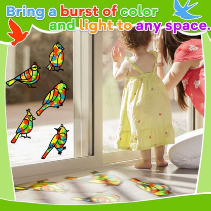 Lonfliness 32 Sets Bird Suncatchers Craft Kit DIY Birds Window Stained Glass Effect Paper Spring Home School Classroom Decoration Art Craft Creative Activity Project Gift Favor - style: Bird
