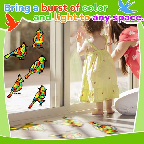Lonfliness 32 Sets Bird Suncatchers Craft Kit DIY Birds Window Stained Glass Effect Paper Spring Home School Classroom Decoration Art Craft Creative Activity Project Gift Favor - style: Bird