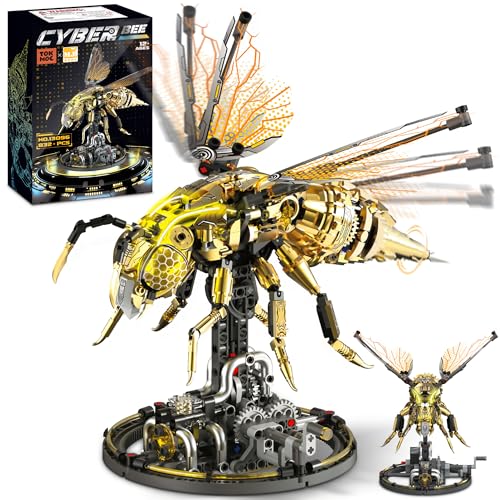 Mechanical Bee Building Blocks Kit for Adult, Technic Bee Buildings Set for Adults with LED Light & Display Stand, Robot Animal Building Toy with Moving Wings for Adults & Kids, 832Pcs