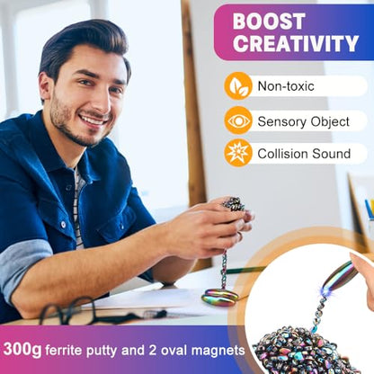 Slime Putty Set, Cool Fidget Magnet Ferrite Putty, Magnetic Stones Eggs with Rattle Oval Magnet, Novelty EDC Desk Gadget Slime Putty & Science Kit Gift - color: Multicolored