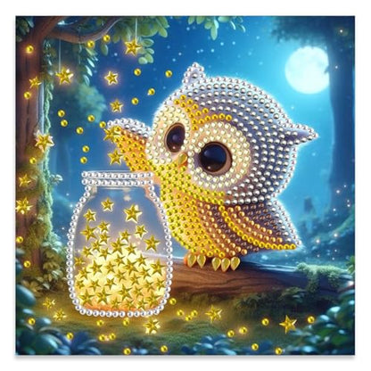 JATOK Diamond Art Kits for Adults, Cute Owl, Special-Shaped Gems - color: Magenta