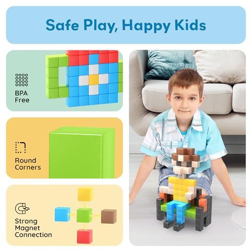 PicassoTiles 108 Piece Magnetic Cubes, 1 Inch STEM Building Set for Kids 3+ - style: 108pcs Puzzle Cubes