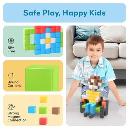 PicassoTiles 108 Piece Magnetic Cubes, 1 Inch STEM Building Set for Kids 3+ - style: 108pcs Puzzle Cubes
