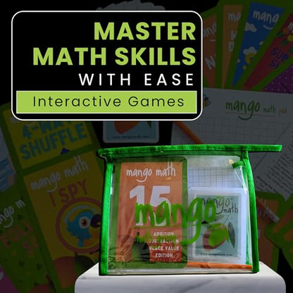 MANGO Math 15® - Math Flash Cards - Educational Math Games for Kids - Addition, Subtraction, Place Value Play & Learning Kit -2nd 3rd 4th Grades - Kids 6-12 - Set of 15 Games - English Version - size: English Version, style: Addition Subtraction