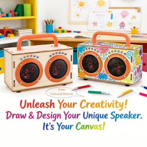 STEM Science Toy Gift for Boys Girls Age 8-13, DIY Bluetooth Speaker Kit - color: Orange