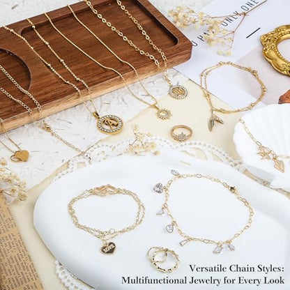 14k Gold Necklace Chains for Jewelry Making, Total 20 Feet 6 Rolls Bracelet Chains for DIY, 3.3 Feet Each Style, 14K Gold Plated Chain with Jump Rings/Lobster Clasps/Connectors - color: Gold 14k 20 Feet 6 Rolls