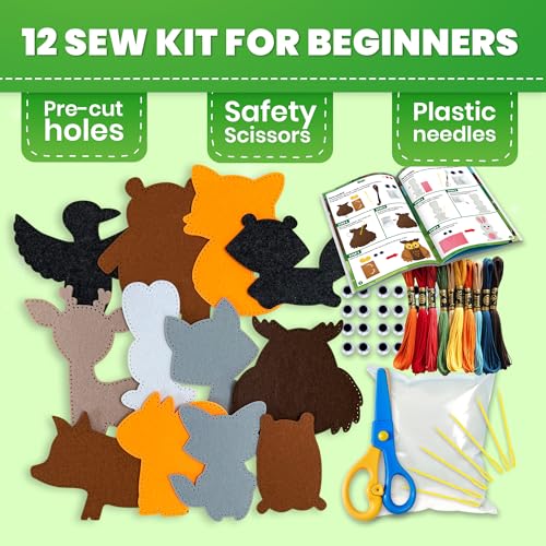 Sewing Kit for Kids Ages 4-8 - 12 Beginner DIY Kids Sewing Crafts Ages 4-7 - color: 2.0 Wood
