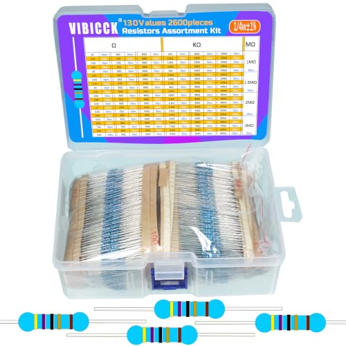 Resistor Kit, 2600Pcs 130 Values, 1 Ohm-3M Ohm 1% 1/4W