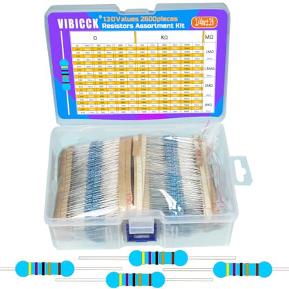 Resistor Kit, 2600Pcs 130 Values, 1 Ohm-3M Ohm 1% 1/4W