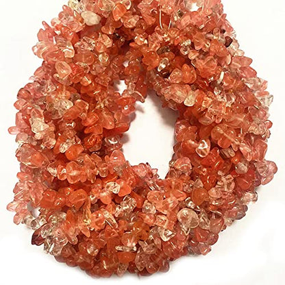 7-8mm Natural Cherry Quartz Gemstone Chips Healing Gravel Bracelets Necklace Kit Irregular Tumble Stone Beads DIY Crafts Design Jewelry Making 32" - color: Cherry Quartz