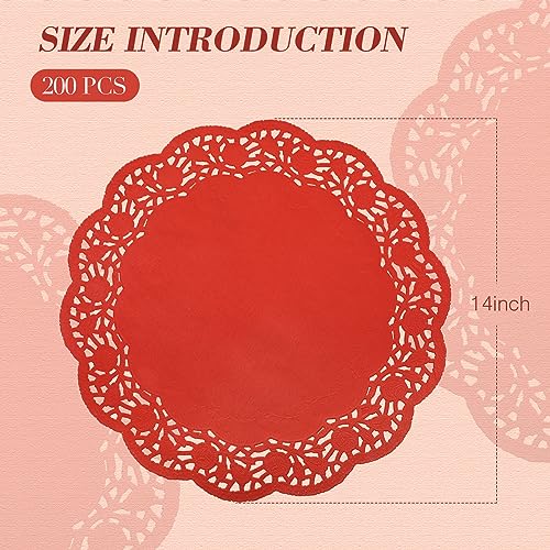 Yexiya 200 Pcs Lace Paper Doilies 14 Inch Round Foil Placemats, Red - color: Red