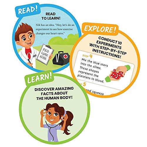 hand2mind Science Kit Head to Toe Human Body, STEM Activities for Kids Ages 5-7, STEM Toys, Slime Kit, Kids Storybook, Human Body for Kids, 10 at Home Science Experiments for Kids