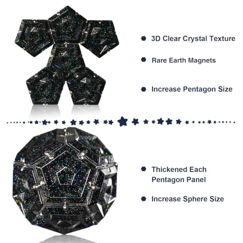 Magnetic Fidget Sphere Magnets Balls - Crystal Black Holographic Glitter - Magnet Fidgets Toy - 12 Piece Set - Creativity Beyond Imagination, Inspirational, Recreational, Desk Toys for Adults - color: Crystal Black Glitter