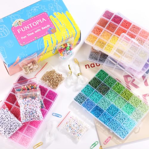 Funtopia 120 Colors 3mm 37000pcs+ Seed Beads for Jewelry Making Bracelets - size: 3mm