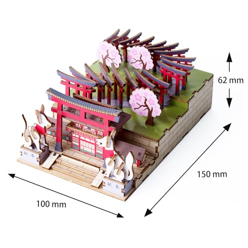 Fushimi Inari Shrine Wooden 3D Puzzle – DIY Japanese Torii Gate Craft Kit – Seasonal Sakura & Maple Scenes – No Tools Needed - style: Fushimi Inari