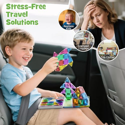 Magnetic Tiles Travel Set Toddlers: 42PCS Mini Building Blocks for Planes - style: Magnetic Tiles Travel Construction Set - 42PCS