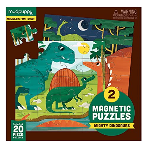 Mudpuppy Mighty Dinosaurs - Tri Fold Magnetic Puzzles Featuring Two 20 Piece Dinosaur Themed Artwork - style: Mighty Dinosaurs