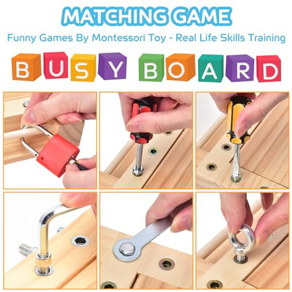 Montessori Screwdriver Board -Lock and Key Toy Set for Kids, Storage Wooden Tools Preschool Toys for 3 4 5 +Year Old, Fine Motor Skills Toys