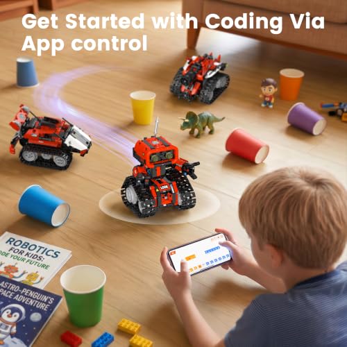 5 in 1 Robot Building Kit, STEM APP & Remote Control Robotics - color: Red