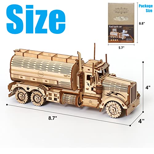 3D Wooden Tank Truck Puzzle, Wood Crafts DIY Assembly Mechanical Truck Model Kits, Wooden STEM Brain Teaser Puzzles, Christmas Birthday Gifts for Adults & Teens - color: Tank Truck