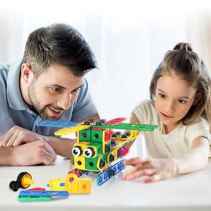 PicassoTiles 201pc STEM Learning Block Construction Kit with Power Drill and Clickable Ratchet Educational Engineering Toy Set Kids Age 3 Plus Preschool Activity Creative Play with Idea Book PTN201 - color: 201pcs Transformation