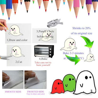 Heat Shrink Plastic Sheets Shrink Film Papers Kit Patterned Sheets Frosted Shrink Paper Sheet 171 PCS DIY Ornaments Keychains Making for Creative Art and Craft (8 x 5.7inch)