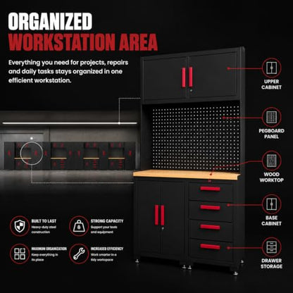 32Pcs Garage Cabinets and Storage System,red Handle - size: Red-32Pcs