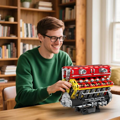 Reobrix V12 Engine Building Block Sets Sports Car Engine Model Kit