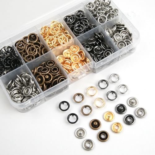 GTAAOY 9.5 mm Metal Snaps Buttons with Snap Pliers, 100 Set - color: 5 Colors Hollow Prong Snaps
