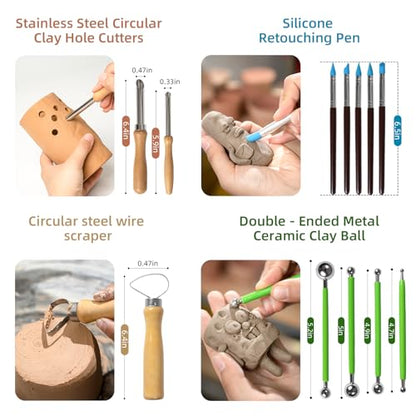 Mepubby 38 Pcs Pottery Tools & Air Dry Clay Tools Kit – Modeling Tools Set for Carving, Shaping, Molding & Crafting – Ideal for Polymer Clay, Ceramic, Air Dry Clay – for Beginners, Hobbyists, Artists