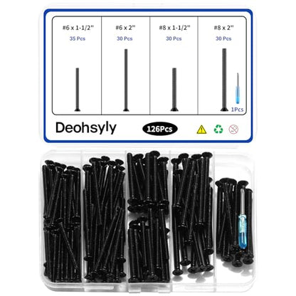 126Pcs Flat Head Phillips Electrician's Machine Screw Kit, Long Electrical Outlet Screw, #6-32#8-32, 304 Stainless Steel for Wall Plate Switch/Outlets,Mounting Electrical Extender, with Tool - color: Black, size: #6#8 126Pcs