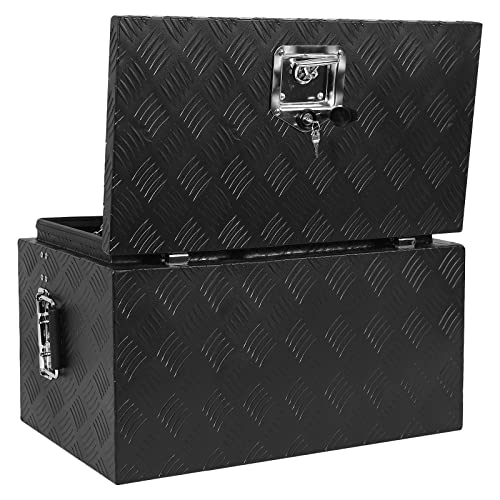 GarveeTech 24 in Heavy Duty Aluminum Stripes Plated Tool Box Pick Up Truck Bed Rv Trailer Toolbox Diamond Plate Underbody Box Waterproof Square Storage Organizer With Side Handle, Lock & Keys