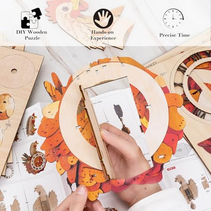 KAAYEE 3D Puzzles for Adults Chicken Clock DIY Hen Wooden Puzzle Craft - color: Chicken Clock