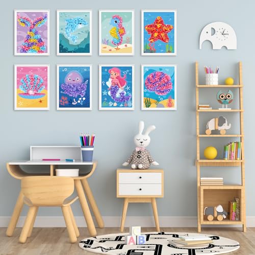 Lonfliness 8 Pcs Mermaid Poke in Craft Kits for Kids Mess Free DIY Art - style: Mermaid