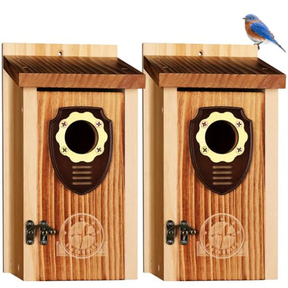 SISTERBIRD 2 Pack Bird House, Premium Bird Houses for Outside Warming Gifts - color: Medium-roast coffee color -- 2PK