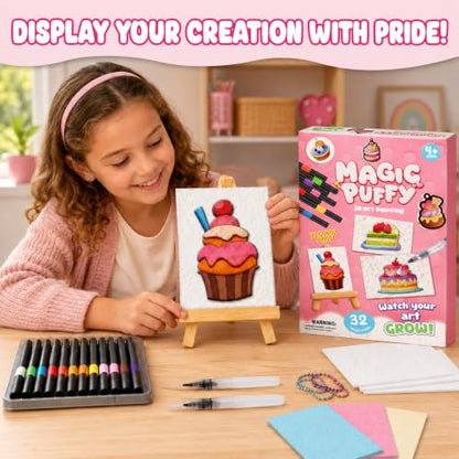MZYTOZA Magic Foam Texture Painting Kit - 3D Art Craft Magic Puffs Paint Kit, 15 Mess-Free Paint by Number Craft for Kids (Pink) - color: 32pcs-Dessert style