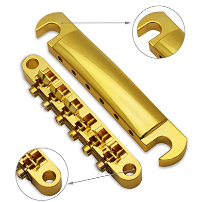 MAXCHEER A Set of String Saddle Tune-O-Matic Bridge & Tailpiece For GB LP Style Electric Guitar (Gold) - color: Gold